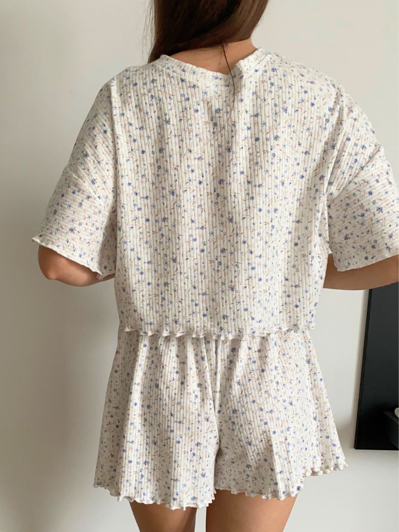 Piżama bawełniana „Blue Meadow” – 100% bawełna