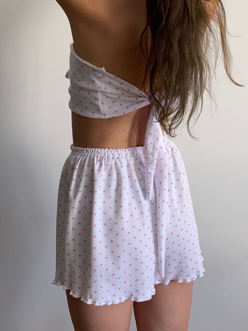 Bawełniany komplet z wiązanym topem – serduszka