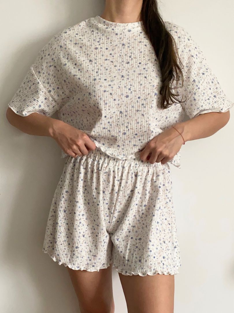 Piżama bawełniana „Blue Meadow” – 100% bawełna