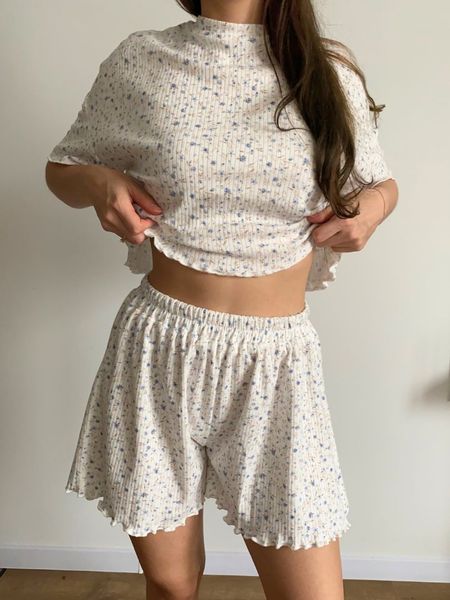 Piżama bawełniana „Blue Meadow” – 100% bawełna